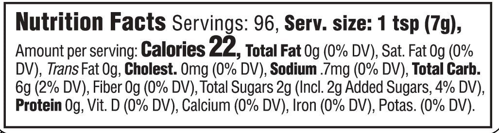 Keystone Pantry Organic Brown Rice Syrup Nutritional Facts