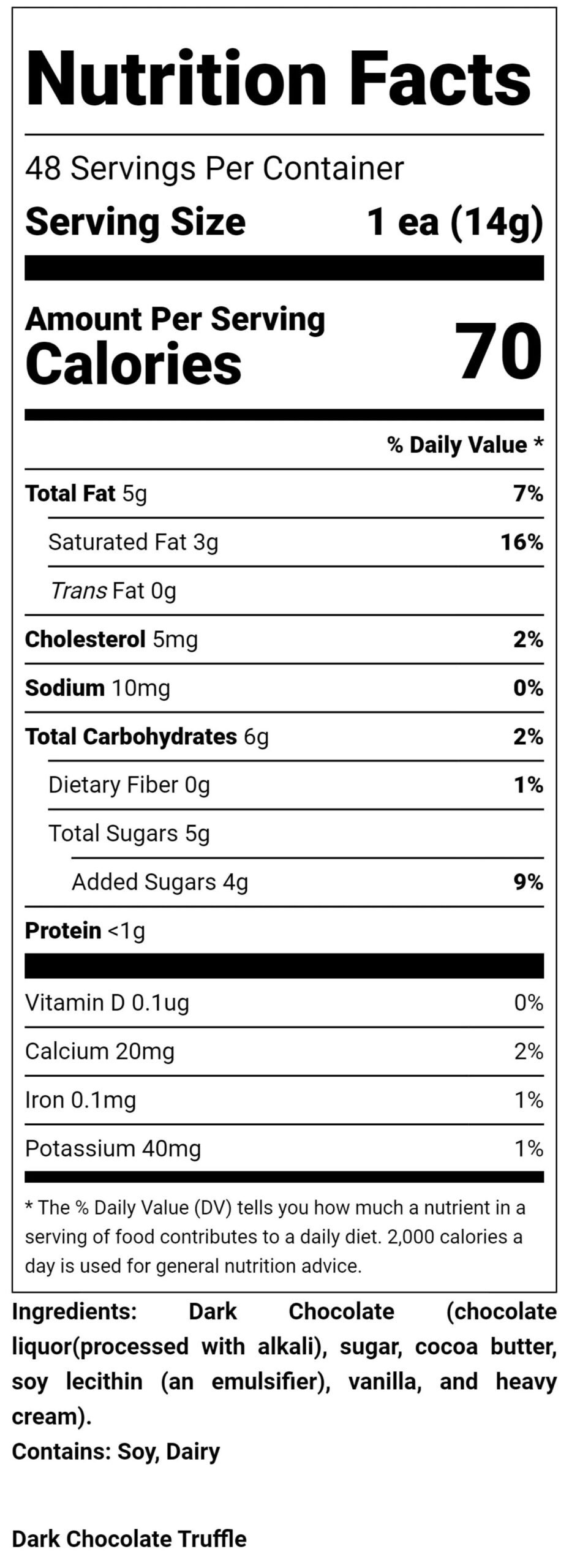 Dark Chocolate Truffles Nutritional Facts