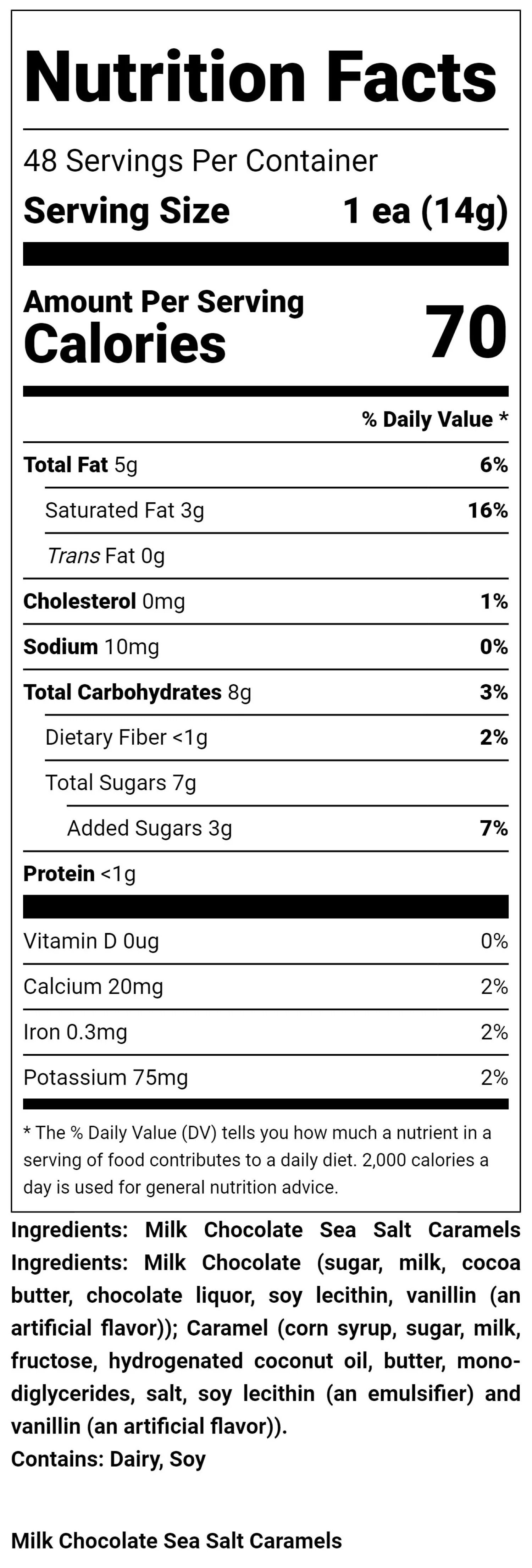 Milk Chocolate Sea Salt Caramels Nutritional Facts