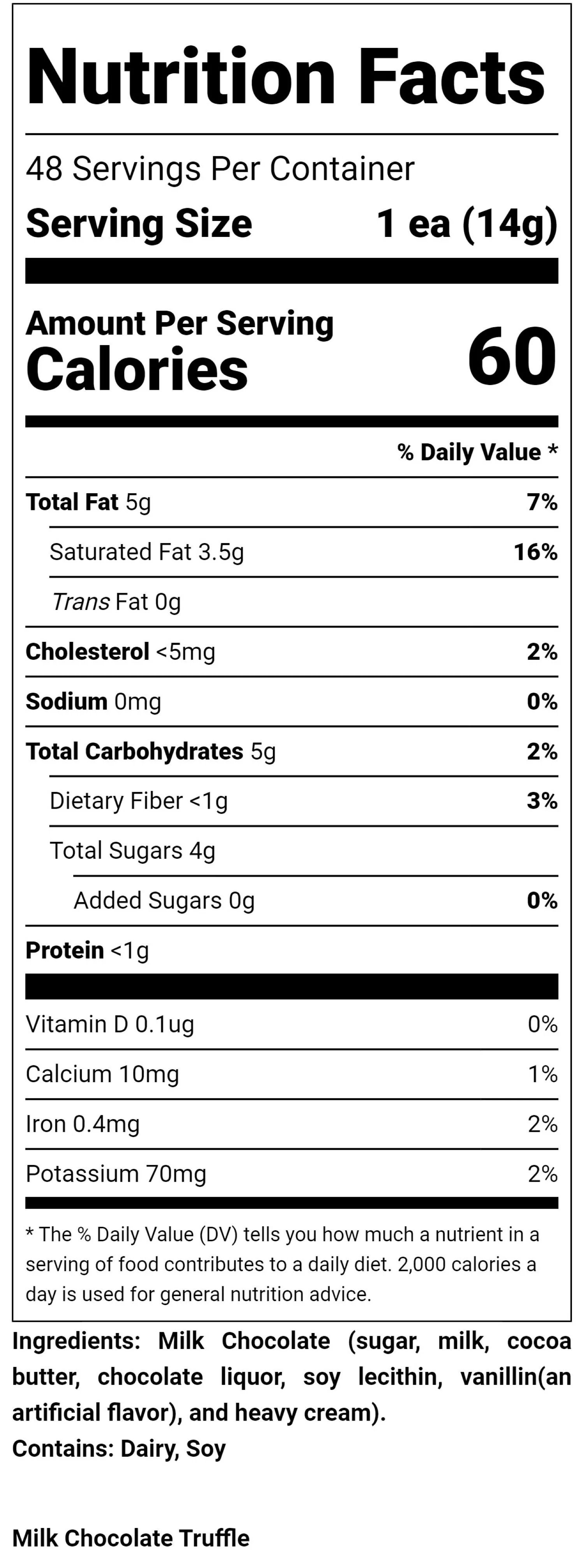 Milk Chocolate Truffles Nutritional Facts