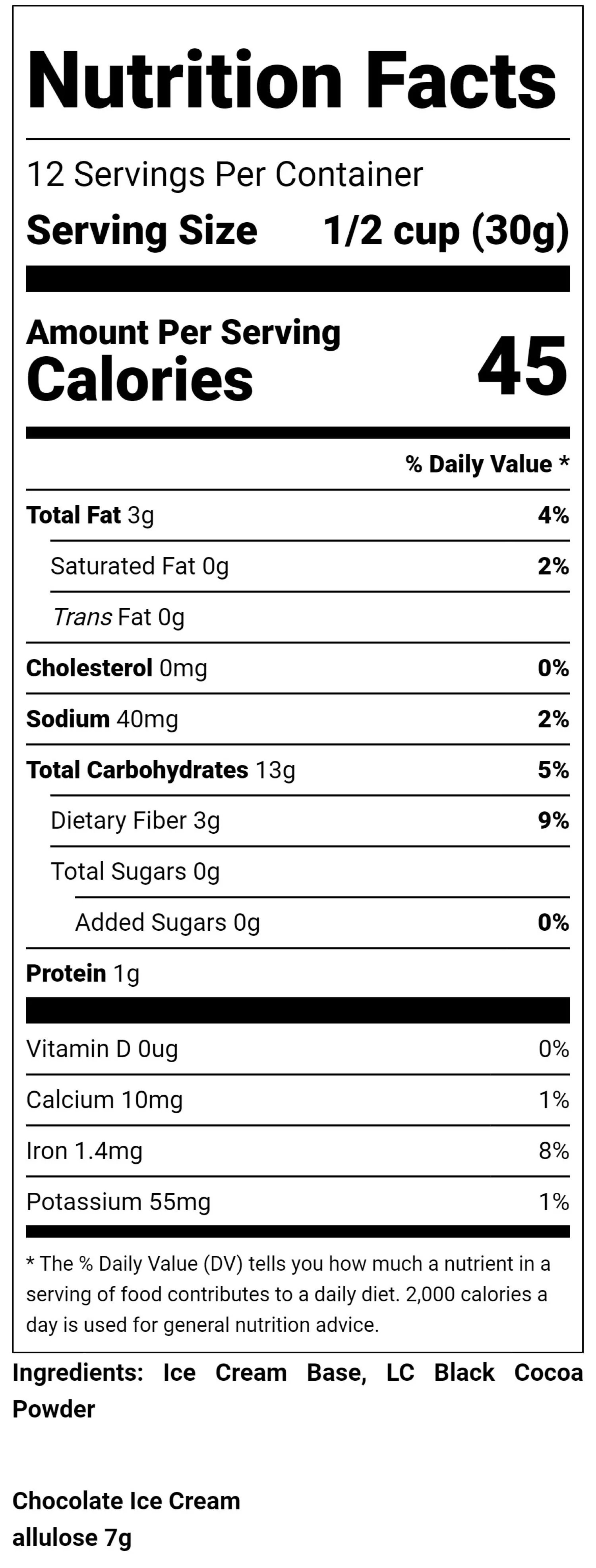Nutritional Label Keystone Pantry Keto Ice Cream Mix Chocolate