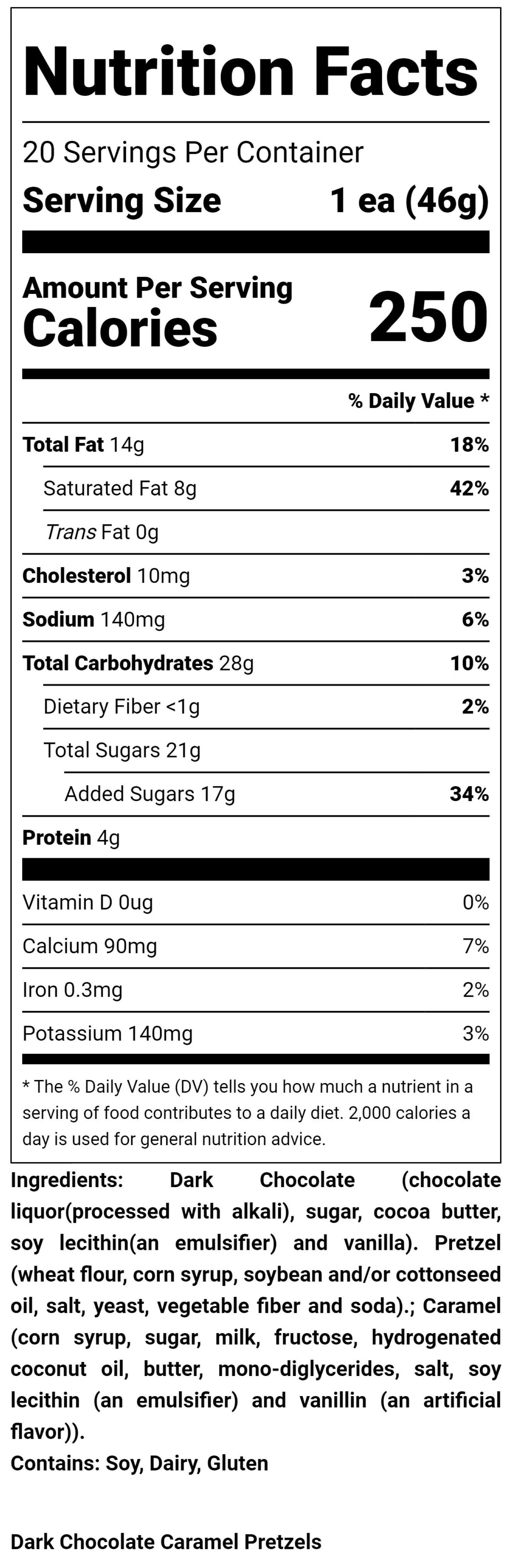 Nutritional Label for Dark Chocolate Caramel Pretzels